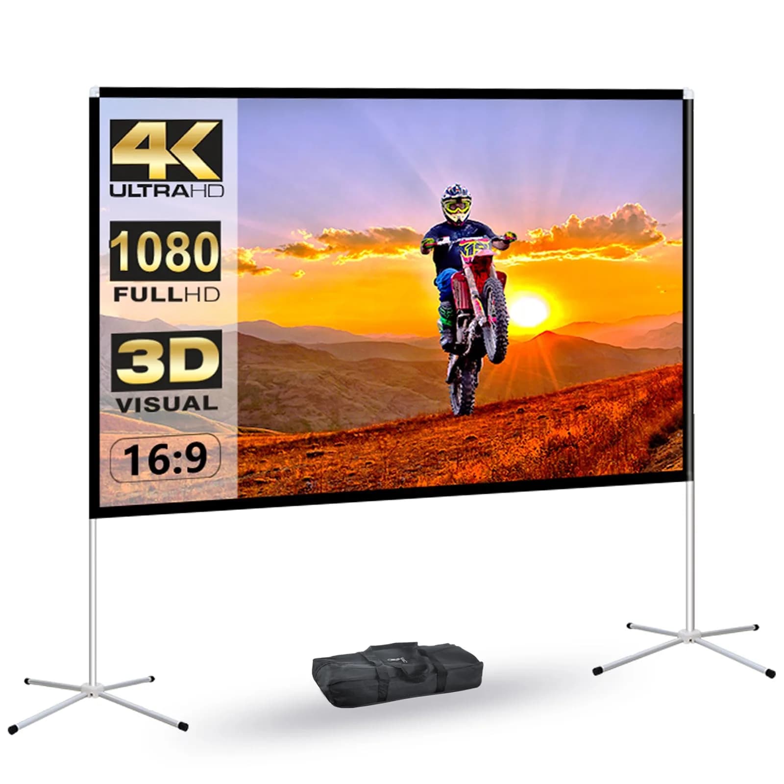 AODIOU Portable Projector Screen 60 Inch 16:9 | Wrinkle-Free Lightweight with Stand — 60 inch