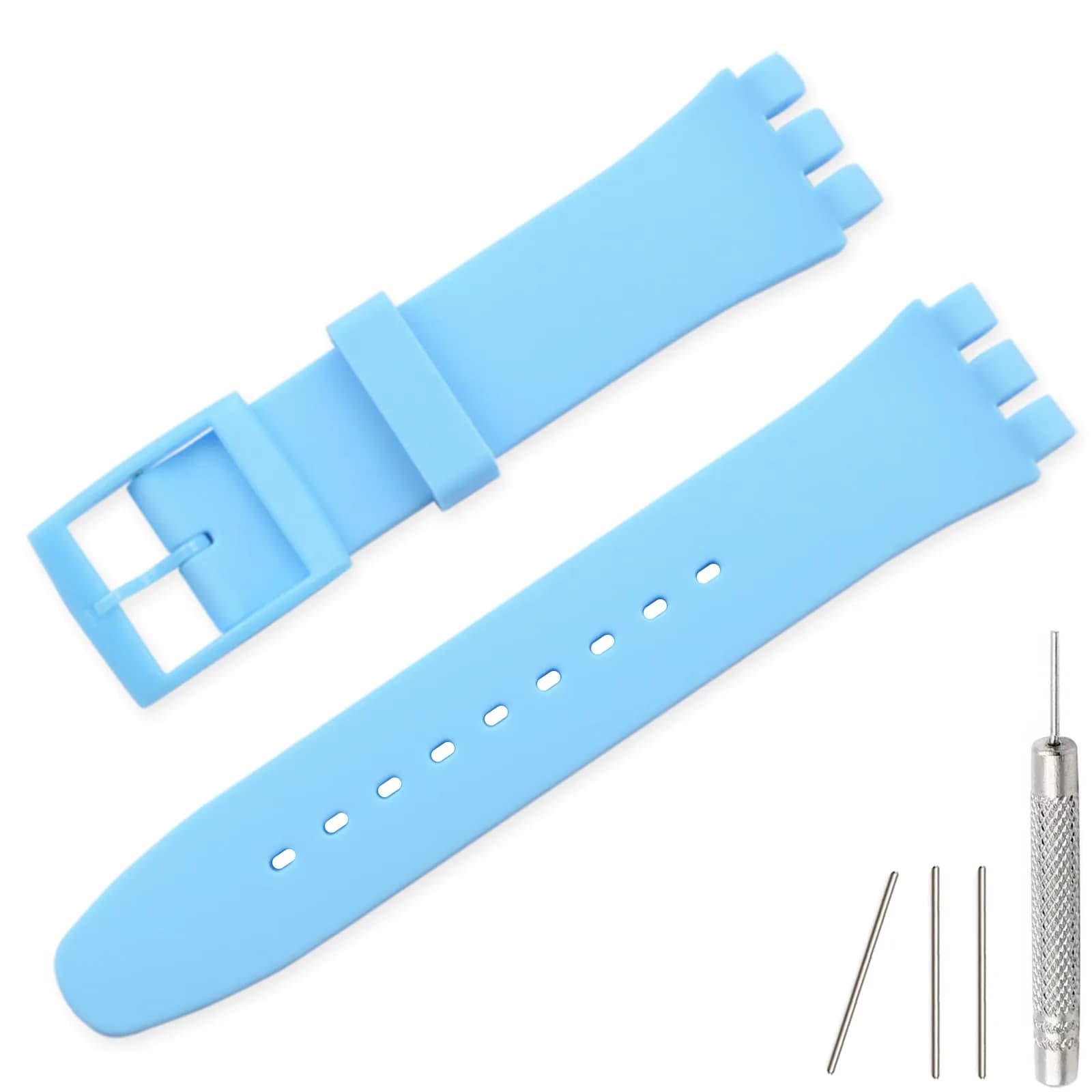 Lijinlan Replacement Silicone Watch Band for Swatch 19mm LightBlue | Waterproof & Breathable Strap - main product image