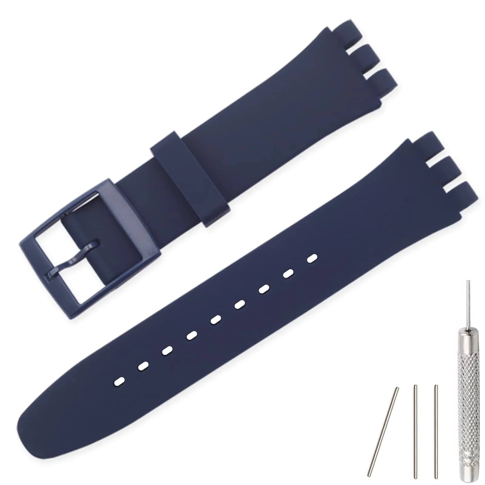 Lijinlan Navy 20mm Replacement Silicone Watch Band for Swatch (19mm Lug Width) - main product image