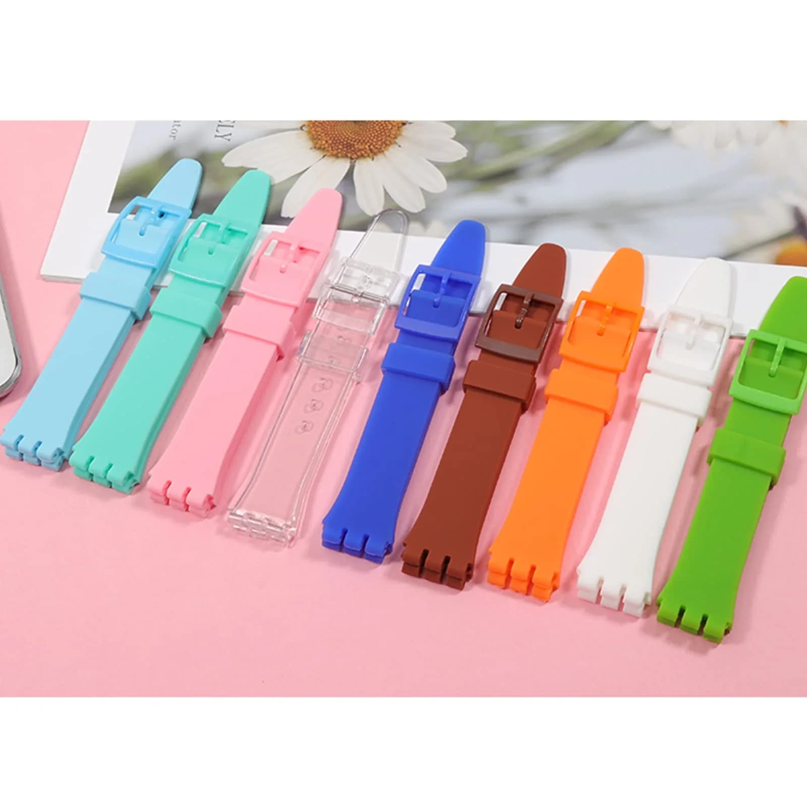 Lijinlan Replacement Silicone Watch Band for Swatch - 17mm Lug Width, Brown - view 4
