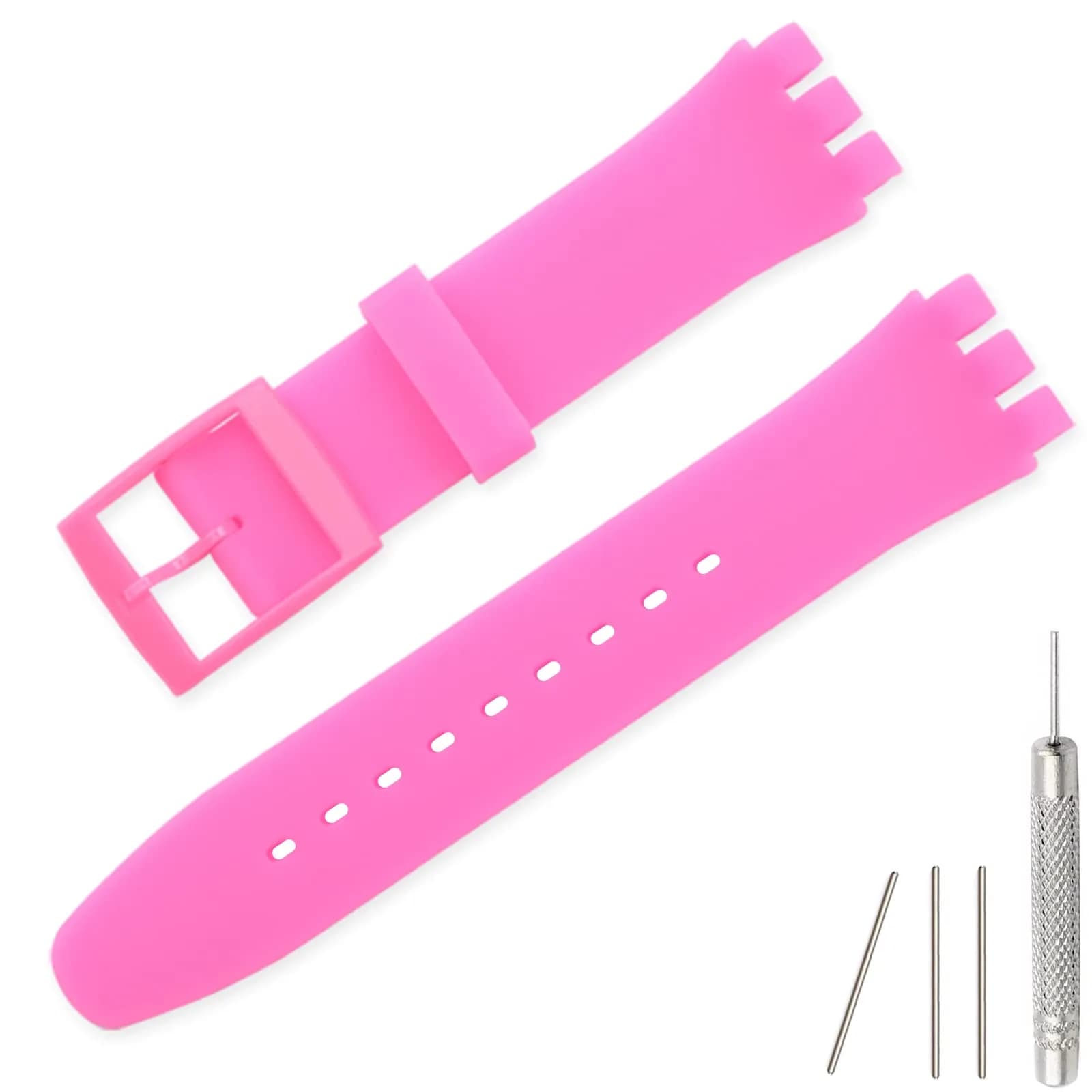 Lijinlan Replacement Silicone Watch Band for Swatch - Hot Pink, 17mm Lug Width - main product image