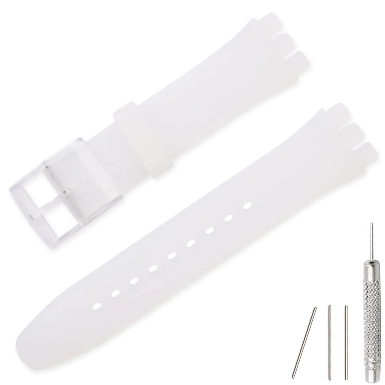 Lijinlan ClearWhite Silicone Replacement Watch Band for Swatch - 19mm Lug Width - main product image