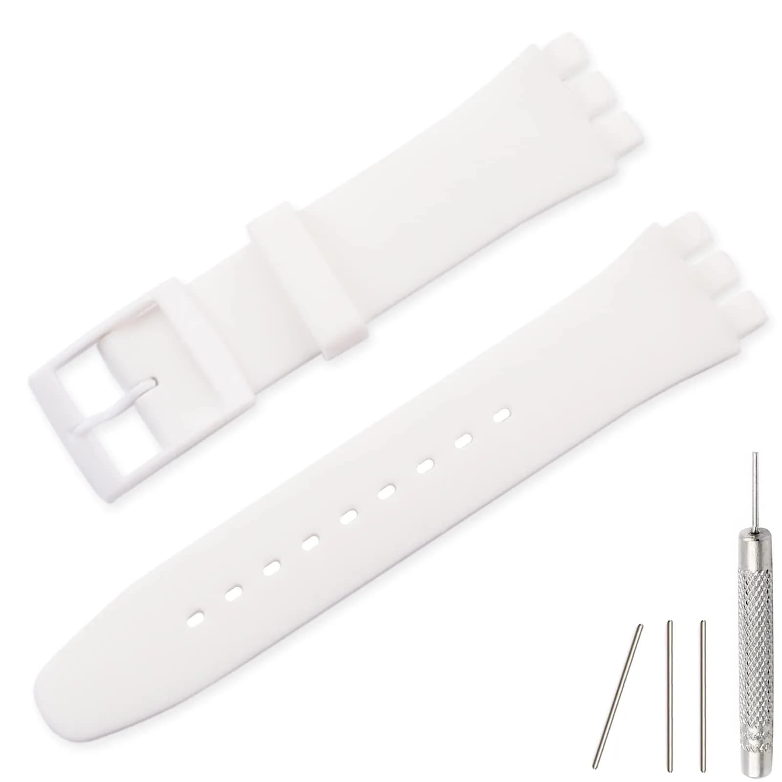 Lijinlan Replacement Silicone Watch Band for Swatch - White, 17mm - main product image