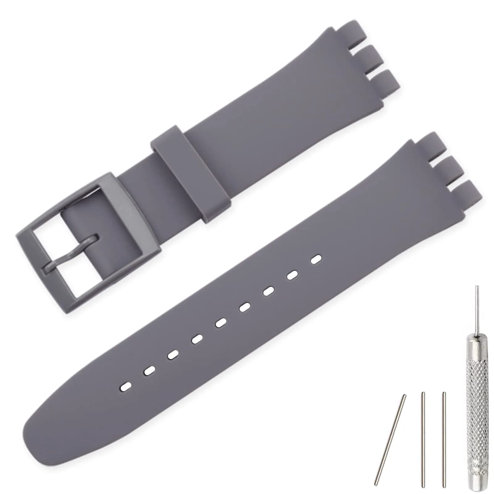 Lijinlan Replacement Silicone Watch Band for Swatch - Gray, 19mm Lug Width - main product image