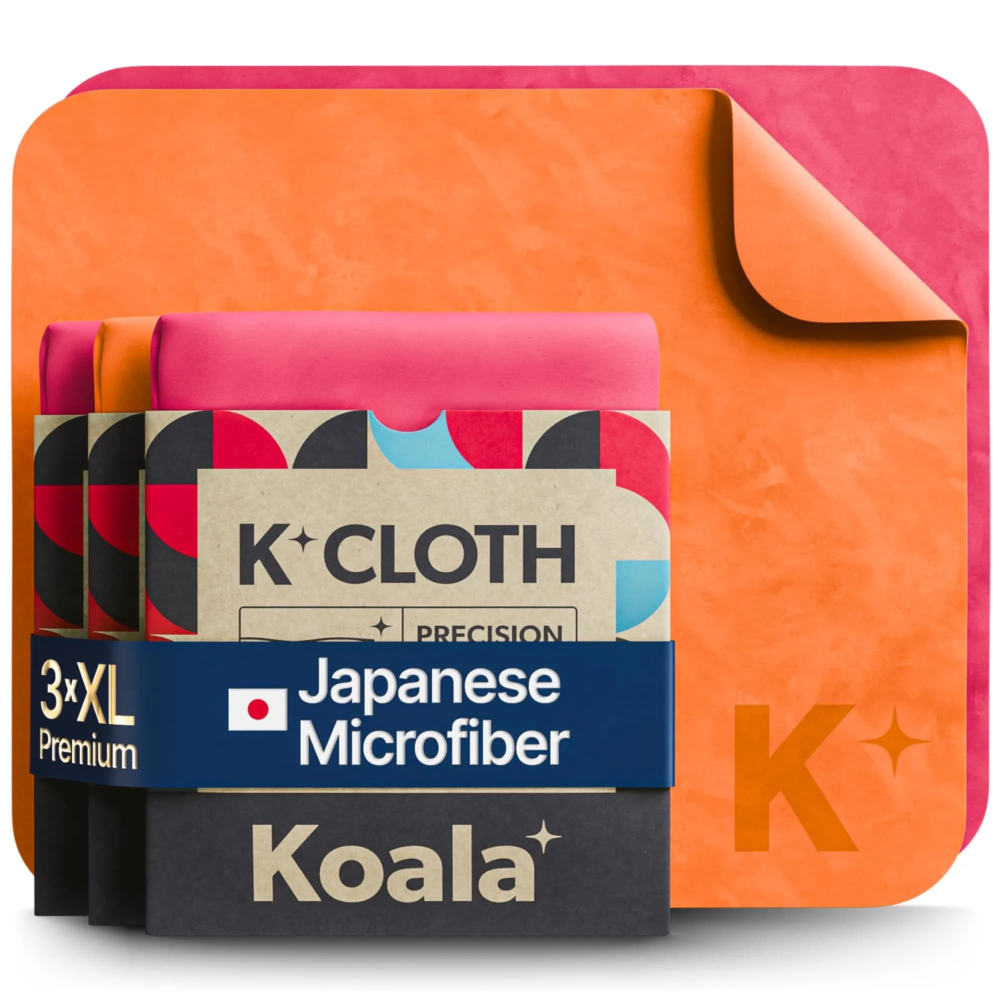 Koala Lifestyle XL Pink & Orange Microfiber Cleaning Cloths (3-Pack) | Japanese Microfiber for Lenses - main product image