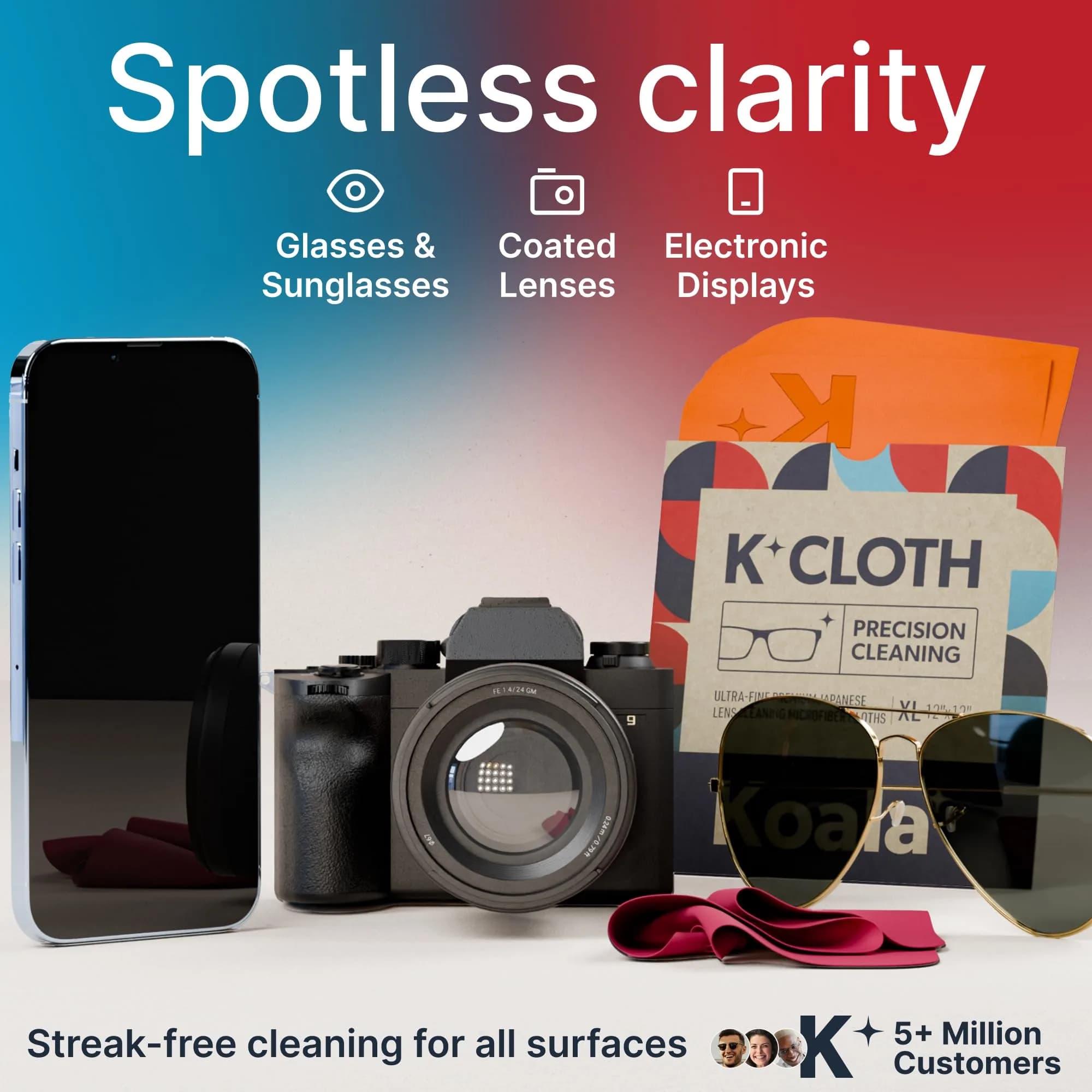 Koala Lifestyle XL Pink & Orange Microfiber Cleaning Cloths (3-Pack) | Japanese Microfiber for Lenses - view 2