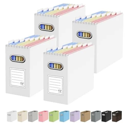 Oterri Collapsible Cardboard File Box with Handle for Letter-Size Files, 4-Pack, White | Heavy-Duty Storage for Office & Home thumbnail 1