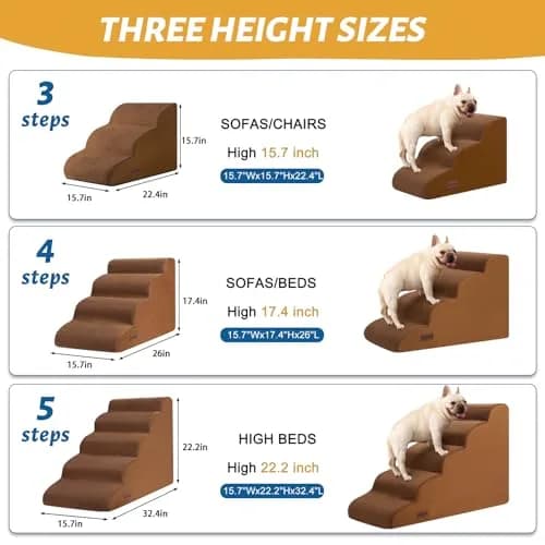 aodisman 3-Step Pet Stairs for Small Dogs and Cats, 38 cm (15" H) | Helps Pets Reach Furniture Safely thumbnail 6