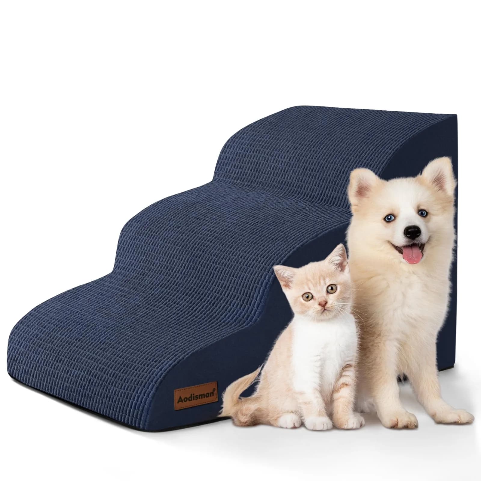 aodisman 3-Step Pet Stairs 15.7"H (40cm) | Soft Non-Slip Ramp for Small Dogs & Cats - main product image