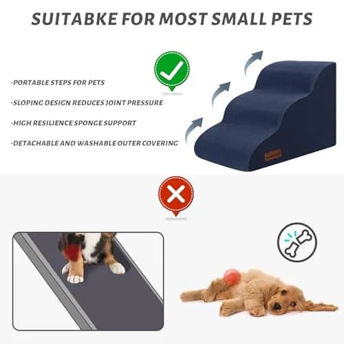 aodisman 3-Step Pet Stairs 15.7"H (40cm) | Soft Non-Slip Ramp for Small Dogs & Cats thumbnail 4