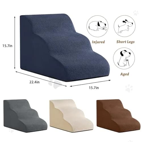 aodisman 3-Step Pet Stairs 15.7"H (40cm) | Soft Non-Slip Ramp for Small Dogs & Cats thumbnail 5