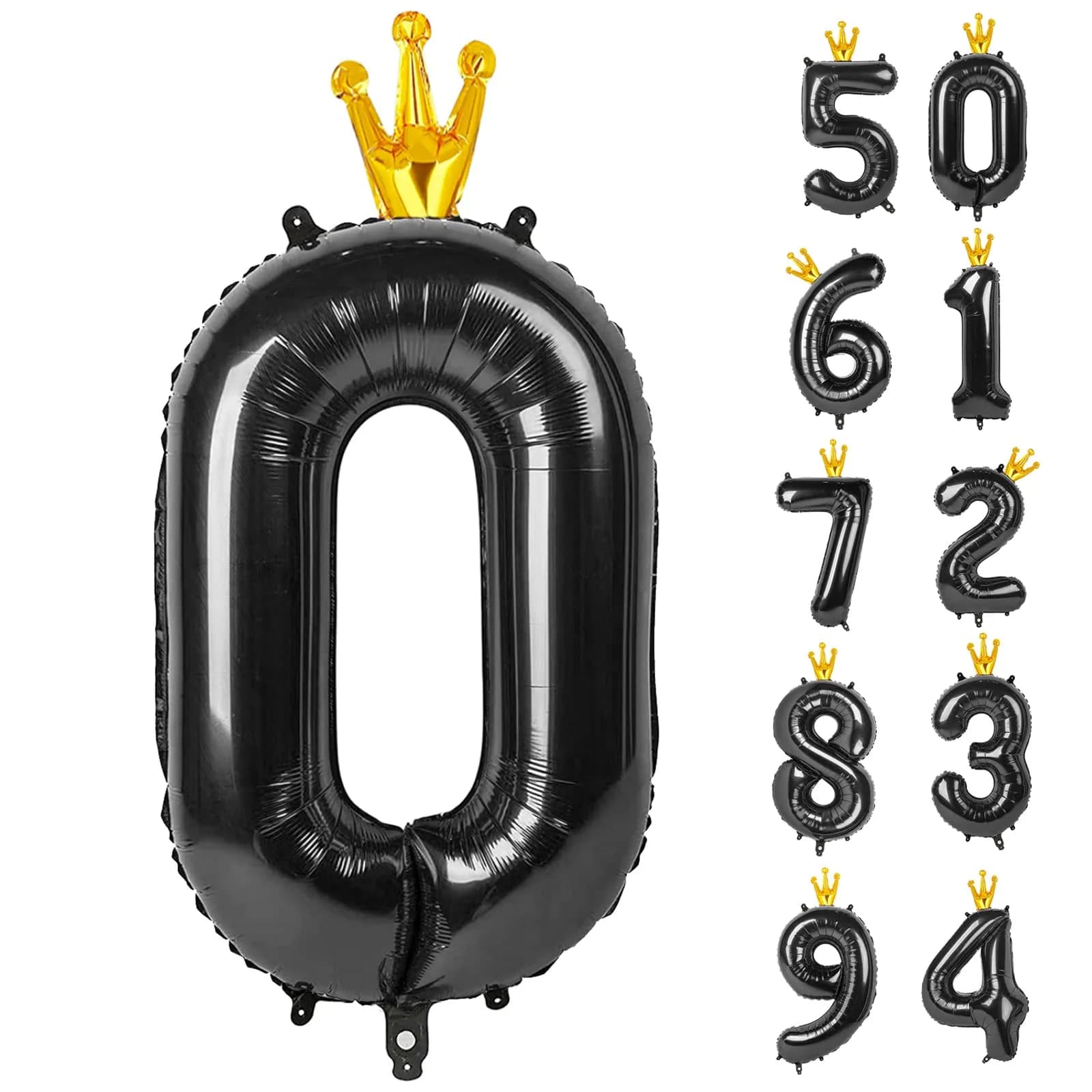 IWERP Black With Crown Number 0 Balloon - 40 Inch Reusable Foil Balloon for 0th Birthday Decorations - main product image
