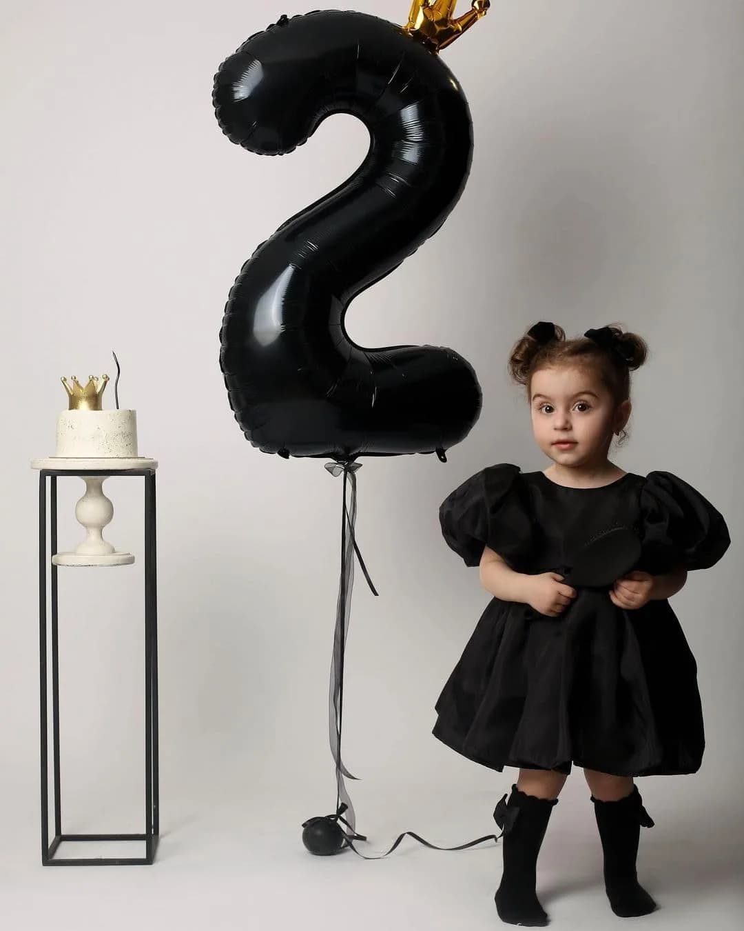 IWERP Black With Crown Number 2 Balloon - 40 Inch Reusable Foil Balloon for 2nd Birthday Decorations - view 2