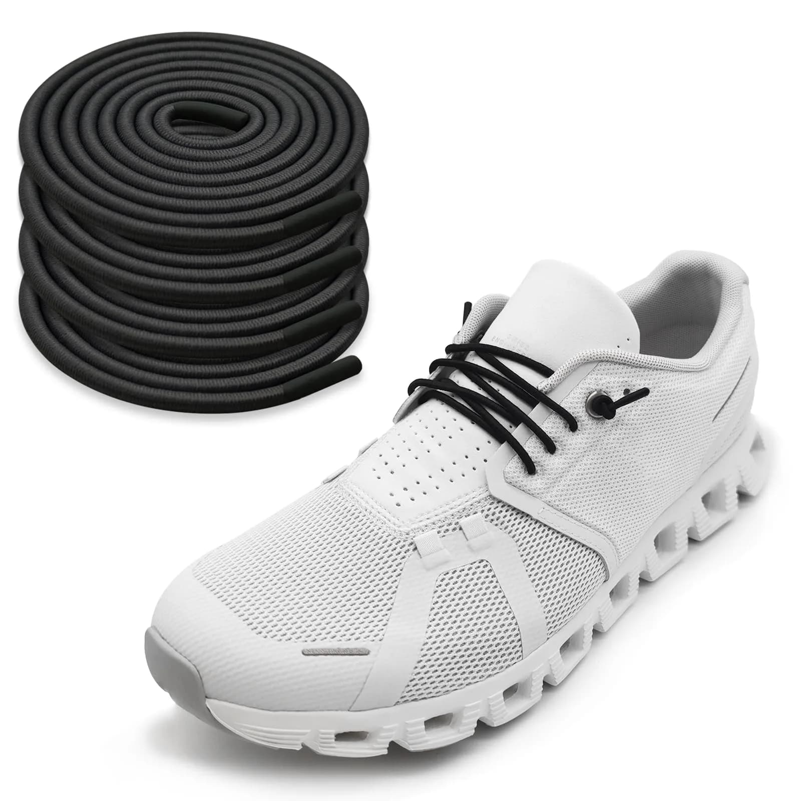 NDTEZUGT Elastic Shoe Laces for Sneakers | No Tie, 24" Black-3, 2 Pairs — Black-3