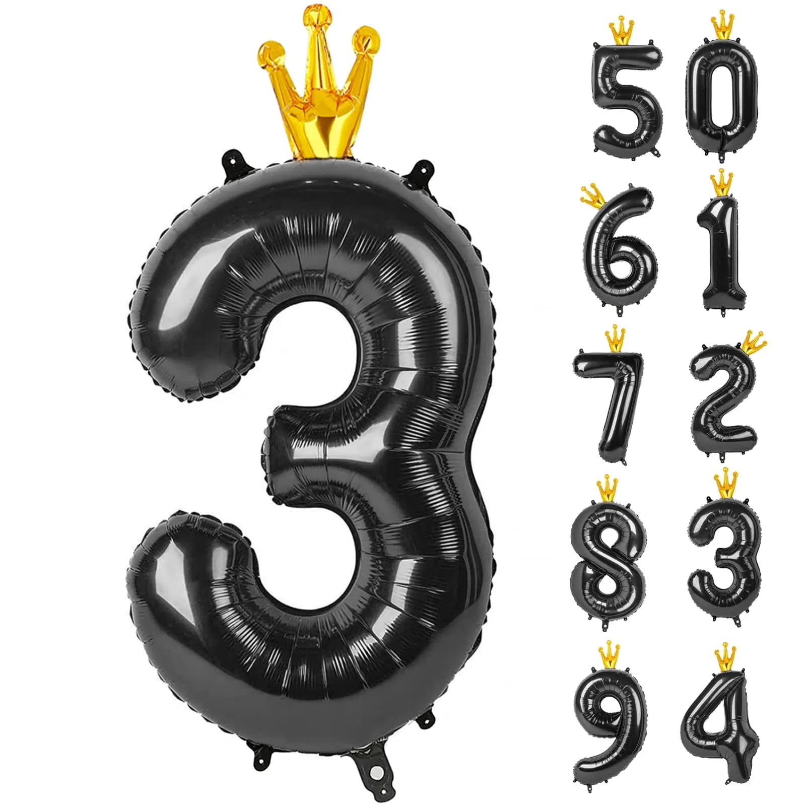 IWERP Black Crown 3 Balloon - 40 Inch Number Balloon, 3rd Birthday Decorations | Reusable Foil Balloon - main product image
