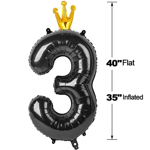IWERP Black Crown 3 Balloon - 40 Inch Number Balloon, 3rd Birthday Decorations | Reusable Foil Balloon thumbnail 6