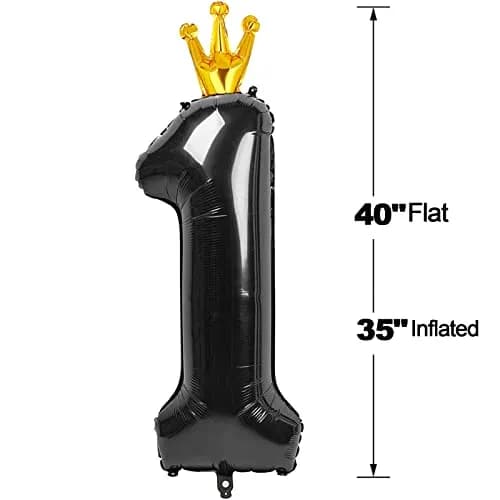 IWERP Black Crown 1 Balloon - 40 Inch Number Balloon | First Birthday Decorations thumbnail 6