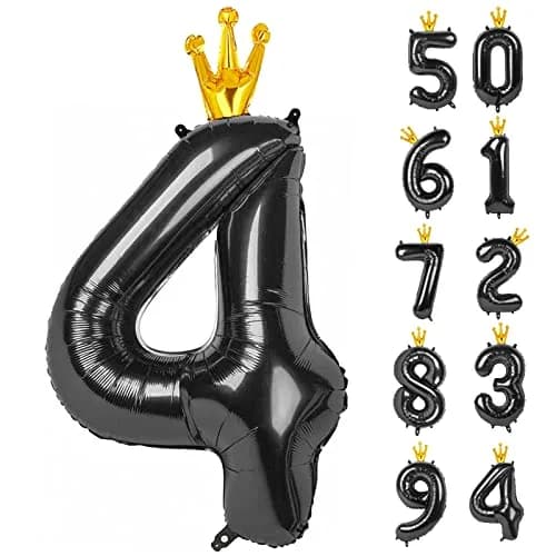 IWERP Black Crown 4 Balloon - 40 Inch Number Balloon | Reusable Foil Party Decoration thumbnail 1