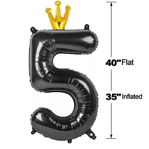 IWERP Black Crown 5 Balloon - 40 Inch Number Balloon | Reusable Foil Party Decoration thumbnail 6