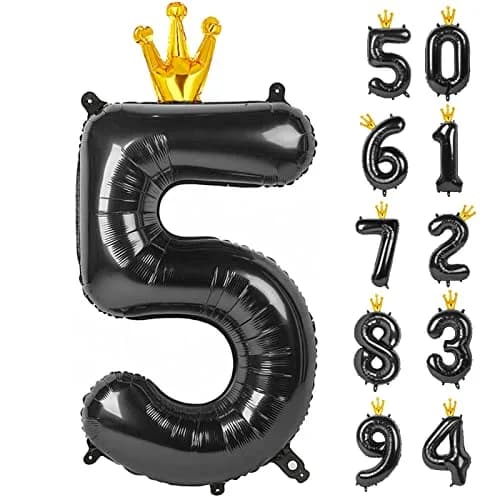 IWERP Black Crown 5 Balloon - 40 Inch Number Balloon | Reusable Foil Party Decoration thumbnail 1