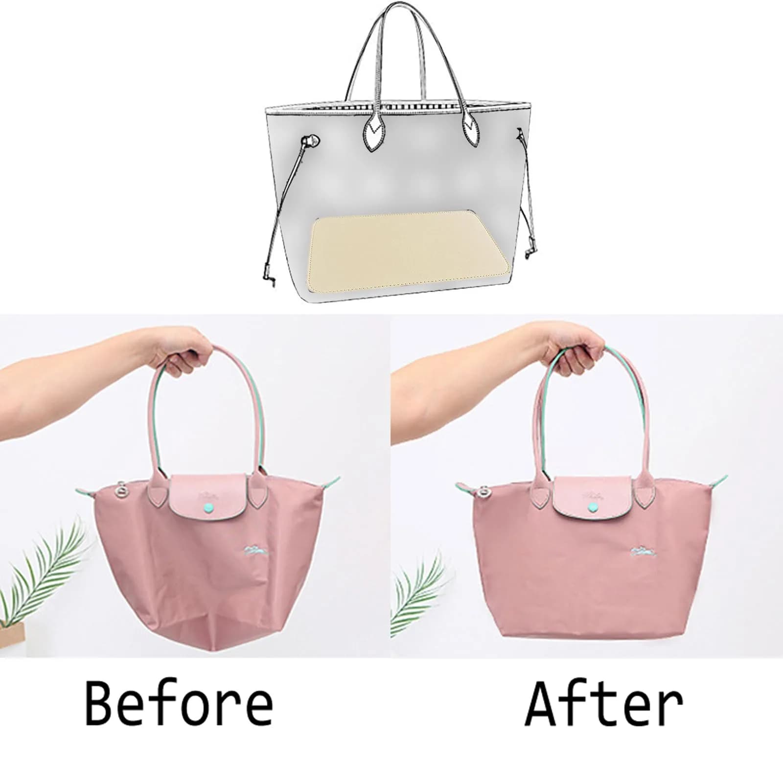 ZARSIO Handbag Base Shaper Liner Board for Speedy 30 Tote Purse | 30cm x 15cm (11.8 x 5.9 inch) Beige PU Leather - view 5