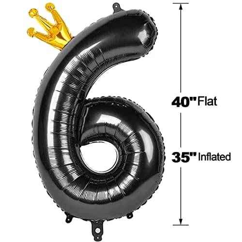 IWERP Black Crown 6 Balloon - 40 Inch Number Balloon | 6th Birthday Decorations thumbnail 6