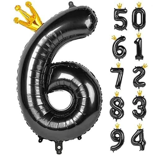 IWERP Black Crown 6 Balloon - 40 Inch Number Balloon | 6th Birthday Decorations thumbnail 1