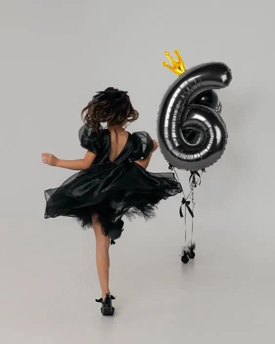 IWERP Black Crown 6 Balloon - 40 Inch Number Balloon | 6th Birthday Decorations - view 2