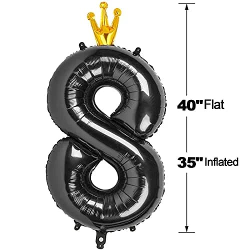 IWERP Black Crown 8 Balloon - 40 Inch Number Balloon | 8th Birthday Decorations thumbnail 9