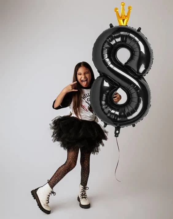 IWERP Black Crown 8 Balloon - 40 Inch Number Balloon | 8th Birthday Decorations thumbnail 3