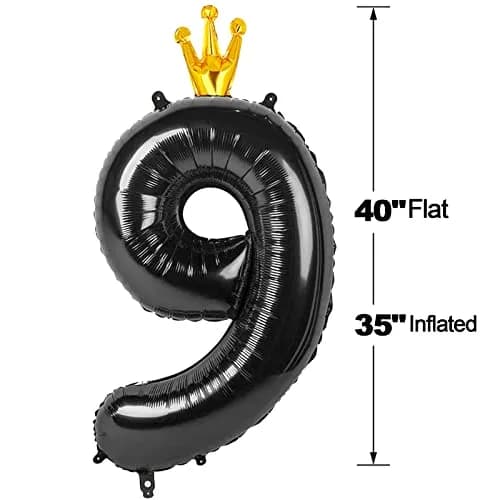IWERP Black Crown 9 Balloon - 40 Inch Giant Foil Number 9 Birthday Decoration | Reusable Party Accessory thumbnail 6