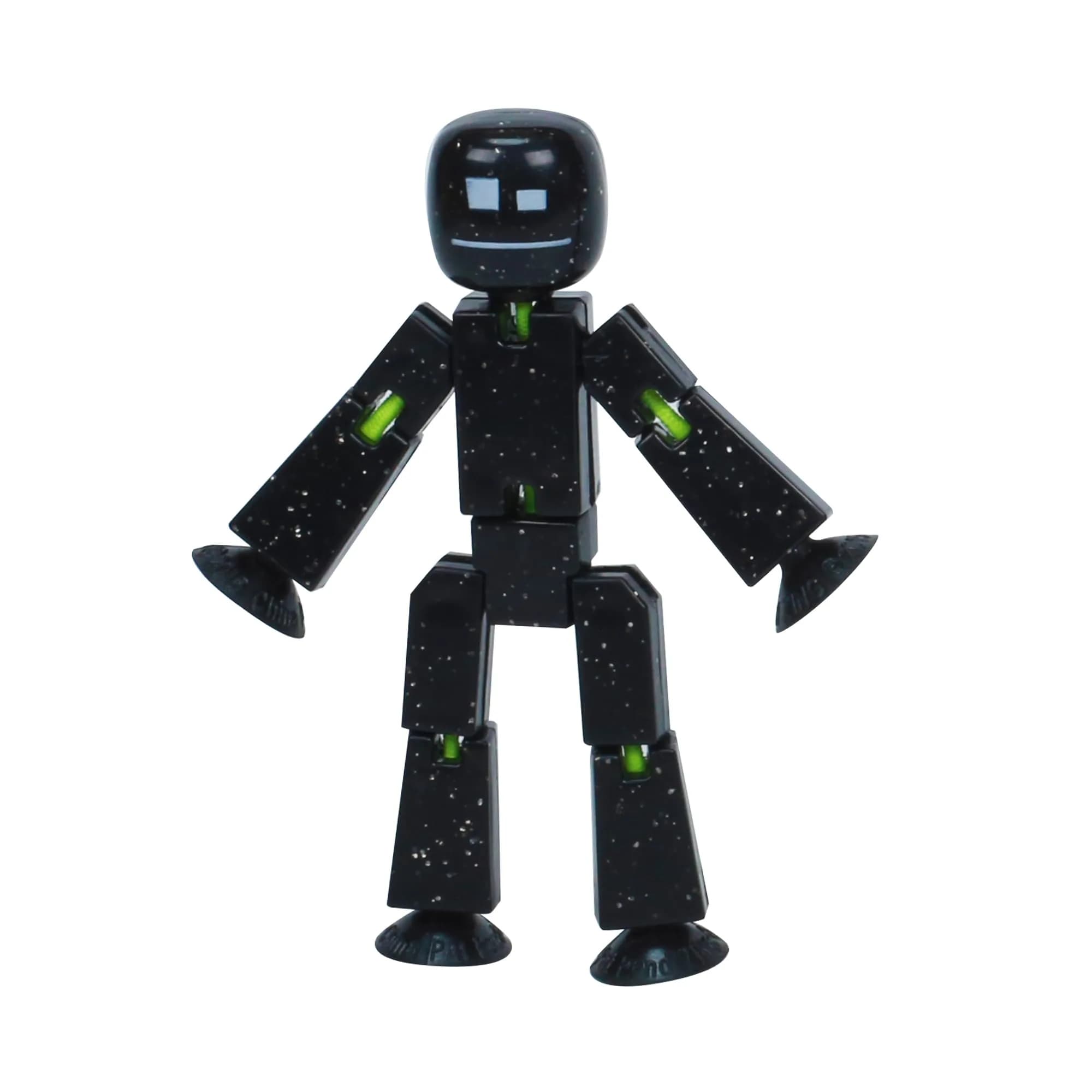 Zing StikBot Single Pack Solid Black Sparkle | Award-Winning Stop Motion Animation Toy with Suction Cup Feet & Articulating Joints - main product image