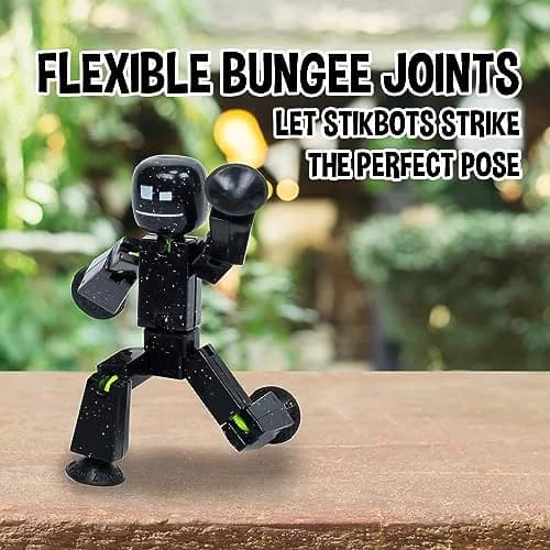 Zing StikBot Single Pack Solid Black Sparkle | Award-Winning Stop Motion Animation Toy with Suction Cup Feet & Articulating Joints thumbnail 4