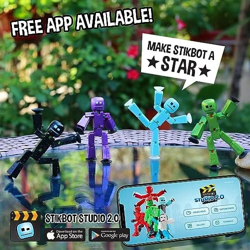 Zing StikBot Single Pack Solid Black Sparkle | Award-Winning Stop Motion Animation Toy with Suction Cup Feet & Articulating Joints thumbnail 6