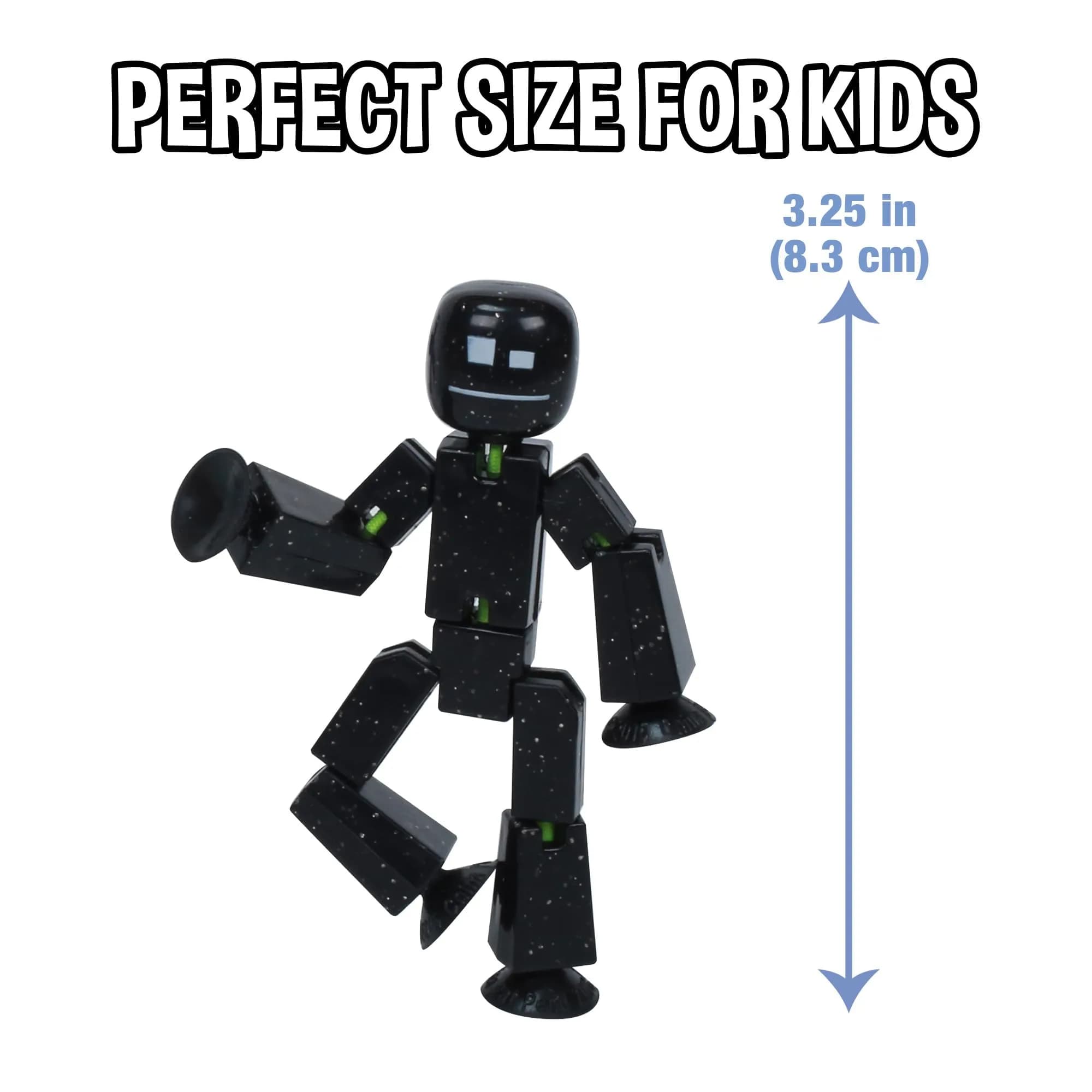 Zing StikBot Single Pack Solid Black Sparkle | Award-Winning Stop Motion Animation Toy with Suction Cup Feet & Articulating Joints - view 3