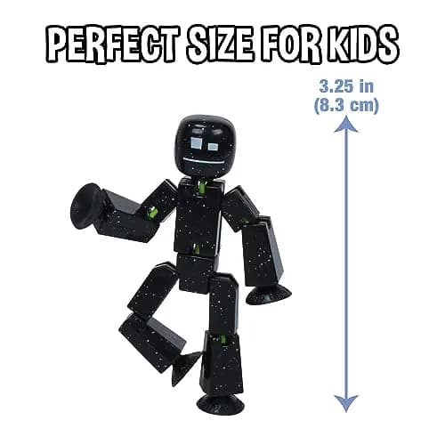 Zing StikBot Single Pack Solid Black Sparkle | Award-Winning Stop Motion Animation Toy with Suction Cup Feet & Articulating Joints thumbnail 3