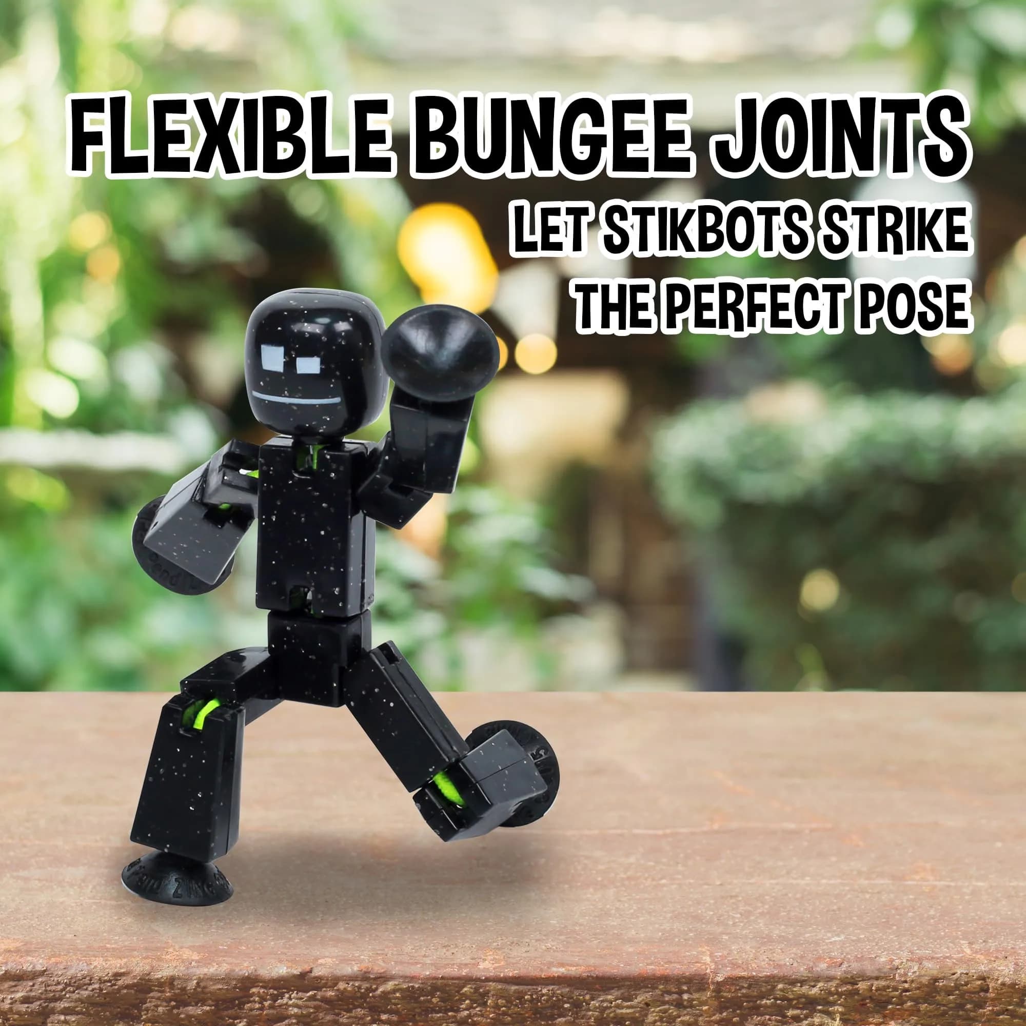 Zing StikBot Single Pack Solid Black Sparkle | Award-Winning Stop Motion Animation Toy with Suction Cup Feet & Articulating Joints - view 4