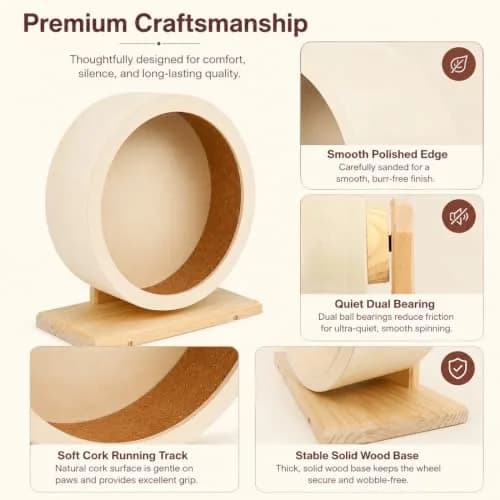 antiai Hamster Wooden Silent Wheel, 9.8 Inch Small Animal Exercise Wheel | Quiet, Durable & Safe for Small Pets thumbnail 4
