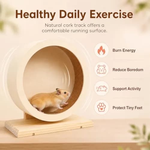 antiai Hamster Wooden Silent Wheel, 9.8 Inch Small Animal Exercise Wheel | Quiet, Durable & Safe for Small Pets thumbnail 3