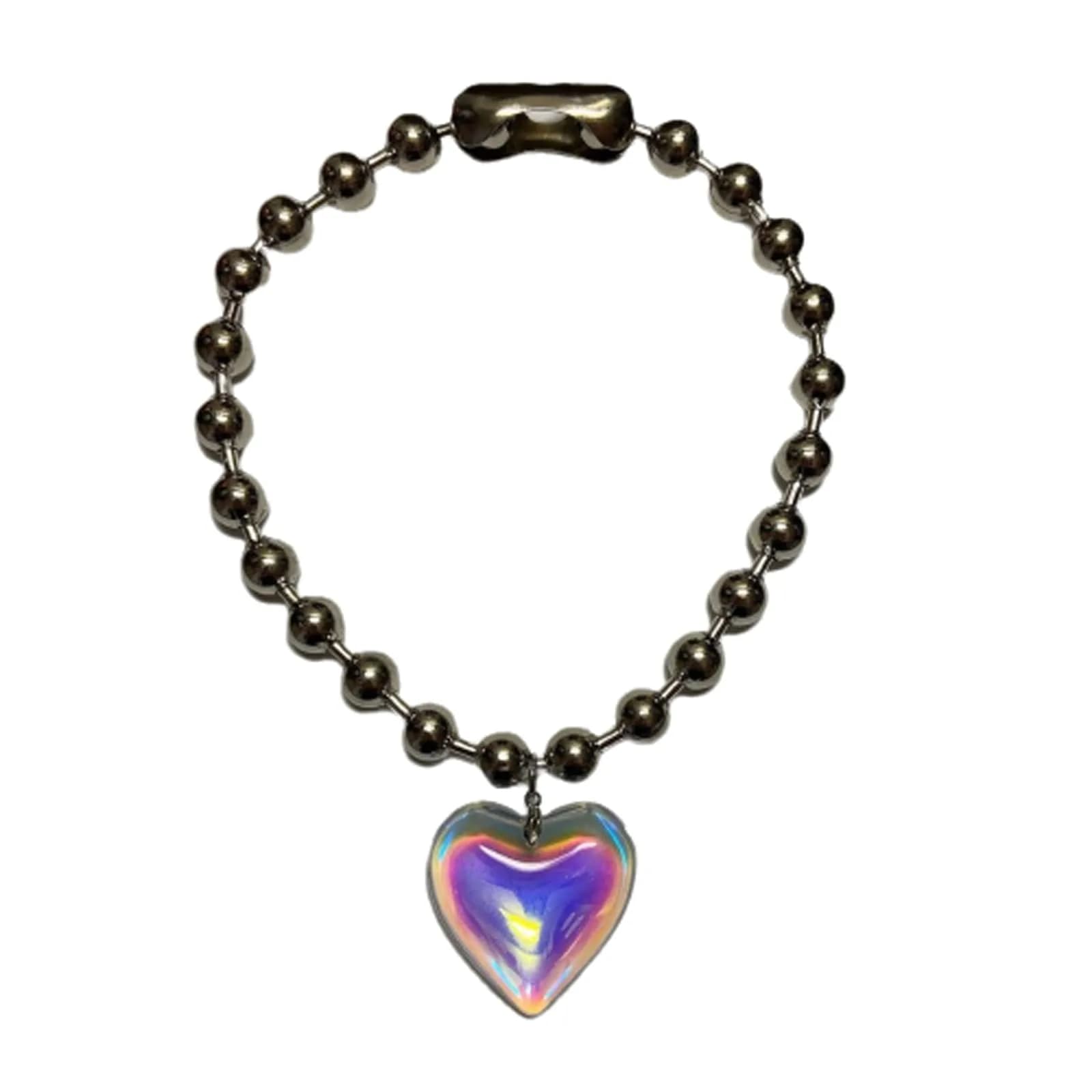 Caiyao Heart Pendant Necklace 35mm | Y2K Colorful Chunky Glass Beaded Chain