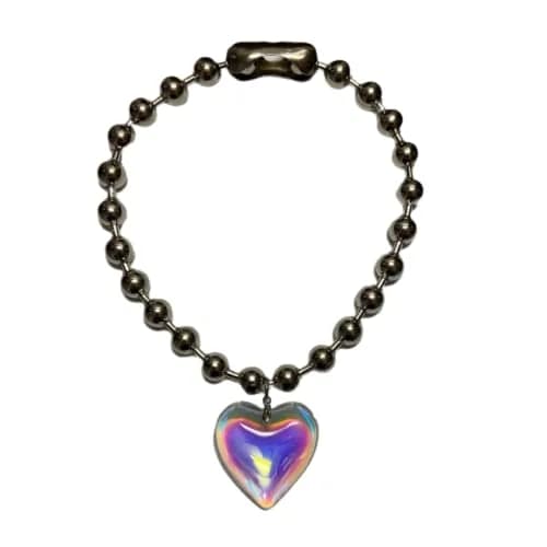 Caiyao Heart Pendant Necklace 35mm | Y2K Colorful Chunky Glass Beaded Chain thumbnail 1
