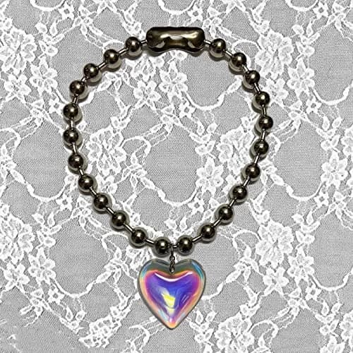 Caiyao Heart Pendant Necklace 35mm | Y2K Colorful Chunky Glass Beaded Chain thumbnail 2