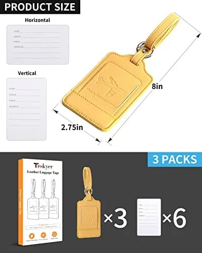 Teskyer Leather Luggage Tags for Suitcases 3 Pack | Privacy Protection, Durable PU Leather, 2.7x10.7 inches, 6.5" Strap thumbnail 7