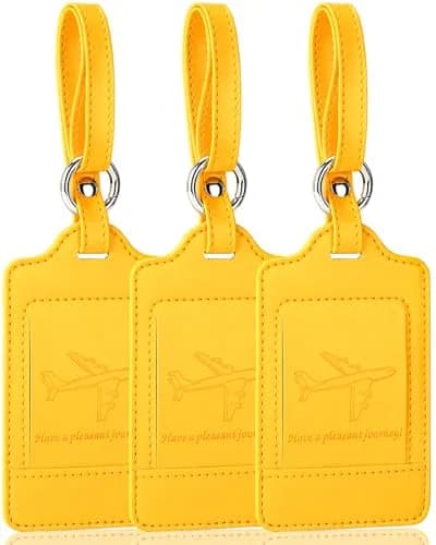 Teskyer Leather Luggage Tags for Suitcases 3 Pack | Privacy Protection, Durable PU Leather, Easy Attach, 2.7x10.7 inches thumbnail 1