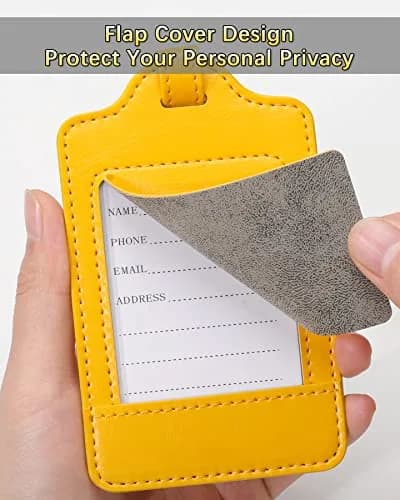 Teskyer Leather Luggage Tags for Suitcases 3 Pack | Privacy Protection, Durable PU Leather, Easy Attach, 2.7x10.7 inches thumbnail 4