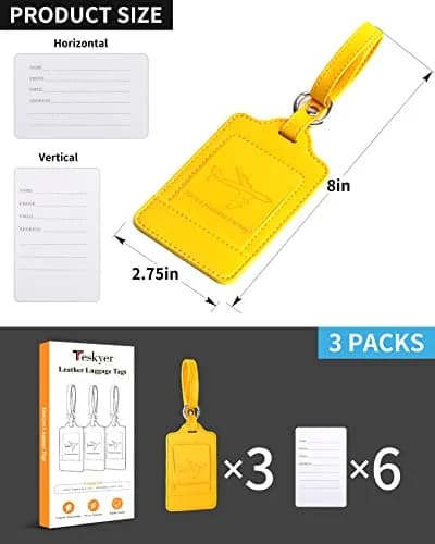 Teskyer Leather Luggage Tags for Suitcases 3 Pack | Privacy Protection, Durable PU Leather, Easy Attach, 2.7x10.7 inches thumbnail 7