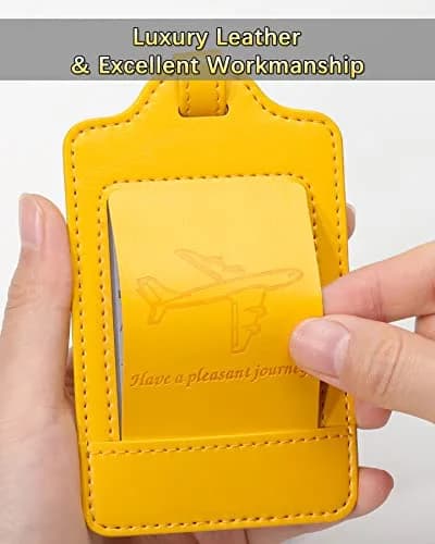 Teskyer Leather Luggage Tags for Suitcases 3 Pack | Privacy Protection, Durable PU Leather, Easy Attach, 2.7x10.7 inches thumbnail 3