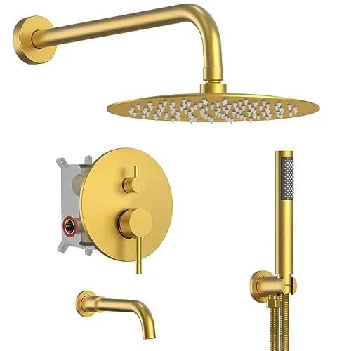 EVERSTEIN Shower System with Tub Spout | 10 Inch High Pressure Rain Shower Head & Handheld Sprayer, Brushed Gold thumbnail 1