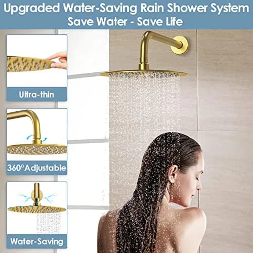 EVERSTEIN Shower System with Tub Spout | 10 Inch High Pressure Rain Shower Head & Handheld Sprayer, Brushed Gold thumbnail 4