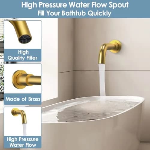 EVERSTEIN Shower System with Tub Spout | 10 Inch High Pressure Rain Shower Head & Handheld Sprayer, Brushed Gold thumbnail 6